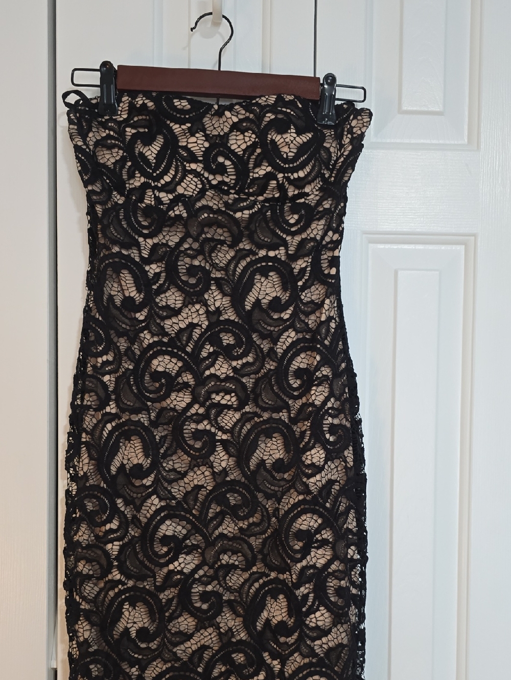 Papaya Black Lace Strapless Dress with Nude Lining